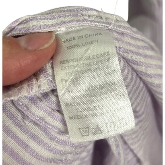 Hill House Home Ellie Nap Dress Lilac Stripe Linen Smocked Tiered Pockets XL - Picture 9 of 11